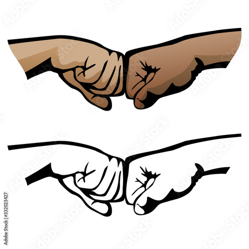Fist Bump Healthy Diverse Hands Social Greeting Symbol Isolated Vector Illustration