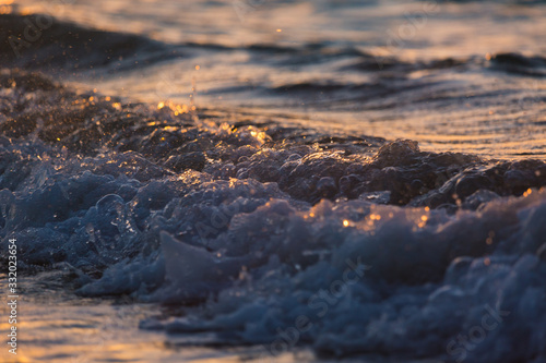 Photography sea waves warm red sunset beach of the ocean