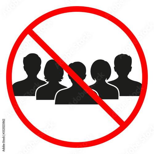 prohibition sign crowds in red crossed out circle on a white background
