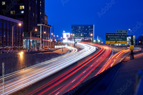 St louis Missouri Expressway Traffic at Night, Car Streaks, car lights, brake lights
