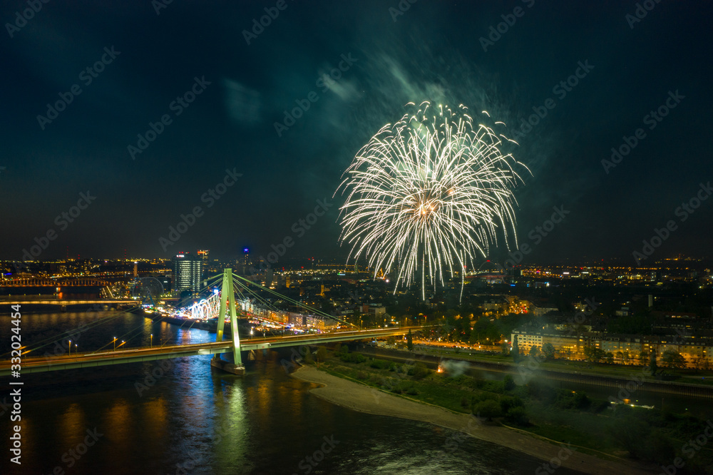 aerial view from fireworks at Cologne city