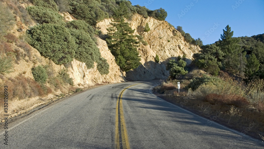 Yellow stripes on highway 33 going to Ojai California in Las Padres National Forest Yellow stripes on highway 33 going to Ojai California in Las Padres National Forest