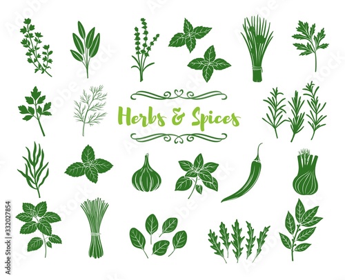Herbs and spices glyph icons