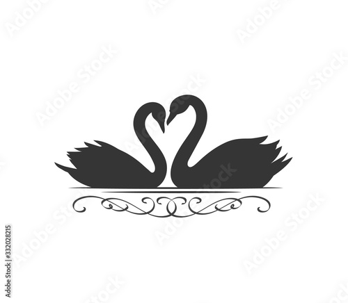 Fototapeta Naklejka Na Ścianę i Meble -  Couple swans silhouette