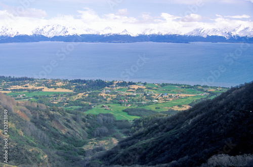 Skyline Drive view of Kachemak Bay and Kenai Mountains, Homer, Alaska