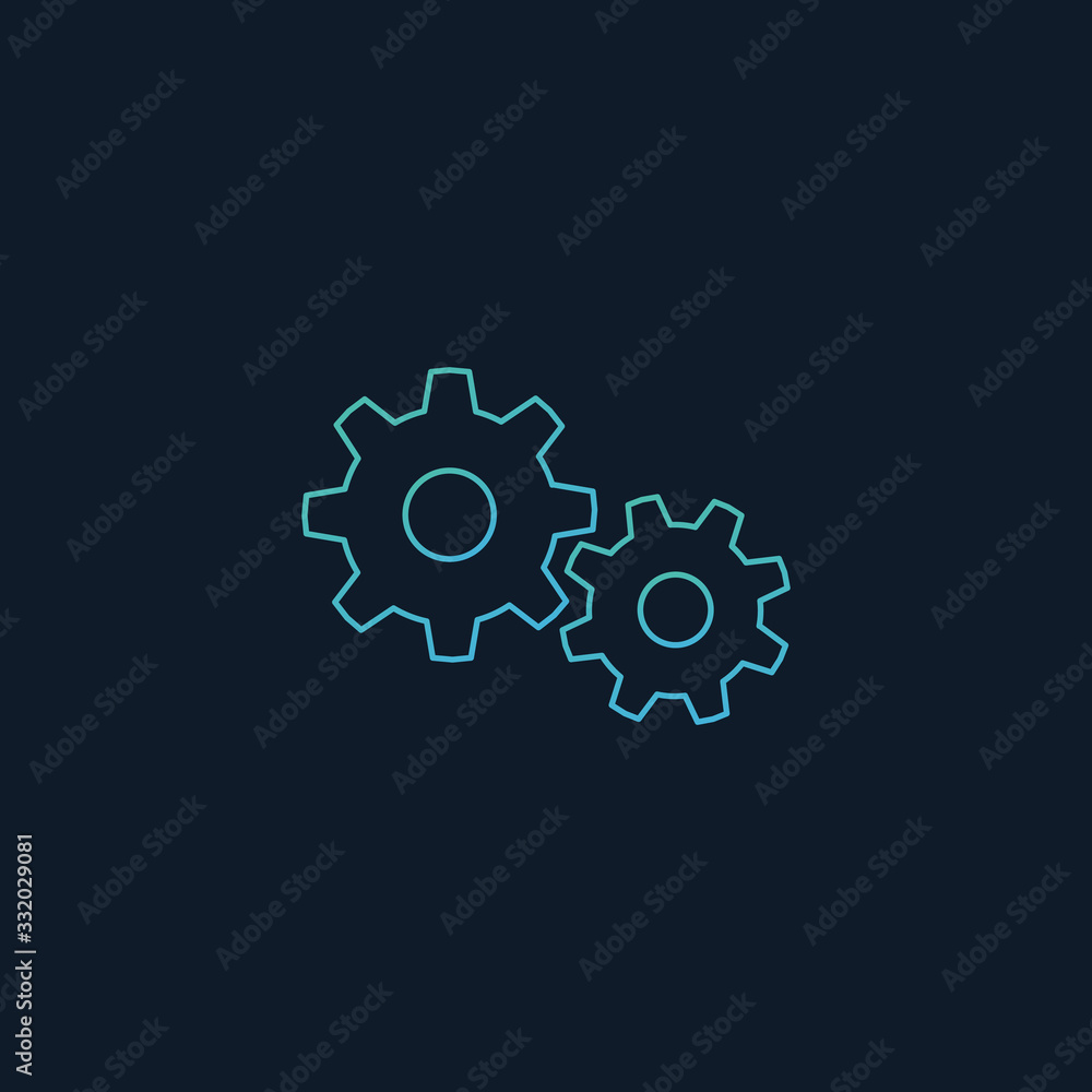 cogwheel mechanism icon. outline gear icon. mechanism concept. Stock Vector illustration isolated on blue background.