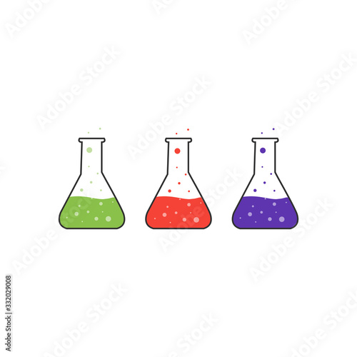laboratory chemistry equipment, three test tubes icon setr, lab flask icon. Stock Vector illustration isolated on white background.