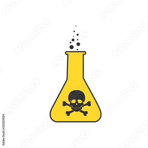 Yellow chamical tube with a poisonous liquid and toxic sign. Stock Vector illustration isolated on white background.