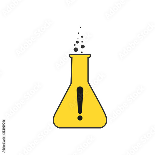 Yellow chamical Tube with warning exclamation mark. Stock Vector illustration isolated on white background.