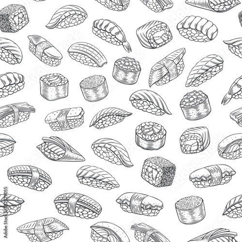 Seamless pattern sushi rolls