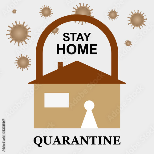 Vector illustration promoting campaigns in the fight against the 2019-nCov coronavirus epidemic.House in the shape of a closed padlock and the inscription to stay at home.Graphic element and template.