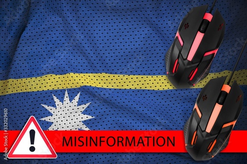 Nauru flag and two computer mouses. Misinformation during Coronavirus or 2019-nCov virus concept photo