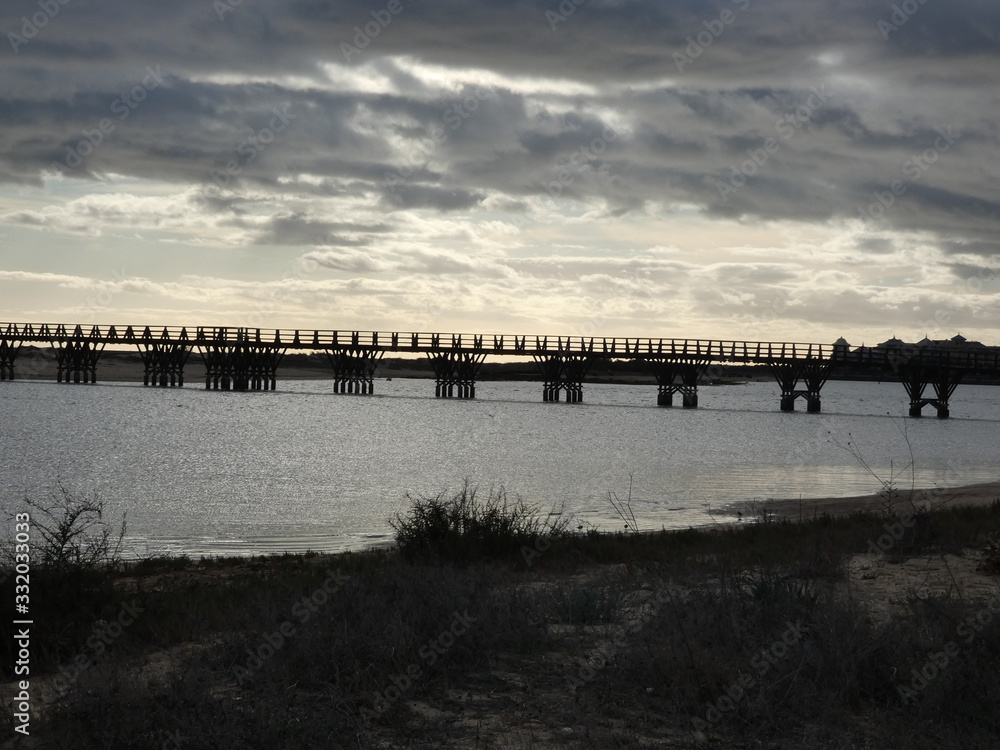 Puente Punta del Caiman dia nuboso Isla Cristina Huelva Andalucía España Puente Punta del Caiman dia nuboso Isla Cristina Huelva Andalucía España