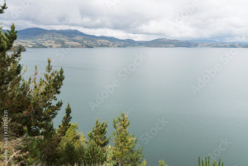 Bank of Tota, the largest Colombian lake, a cloudy day