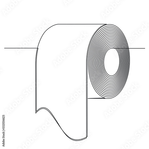 Roll of toilet paper in one continuous long line drawing style. Black and white vector illustration for your design. Panic shopping, increased demand during novel coronavirus Covid-19 2019-nCoV pandem photo
