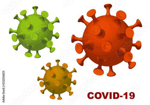 Set of three coronavirus COVID-19 viruses colorful illustrations isolated on a white background. Novel coronavirus Covid-19  2019-nCoV outbreak. Editable vector illustration for your design.