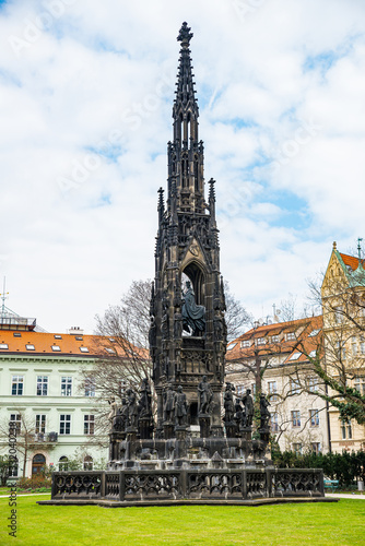 Prague, Czech republic - March 19, 2020. Krannerova kasna in park by Smetana riverbank photo