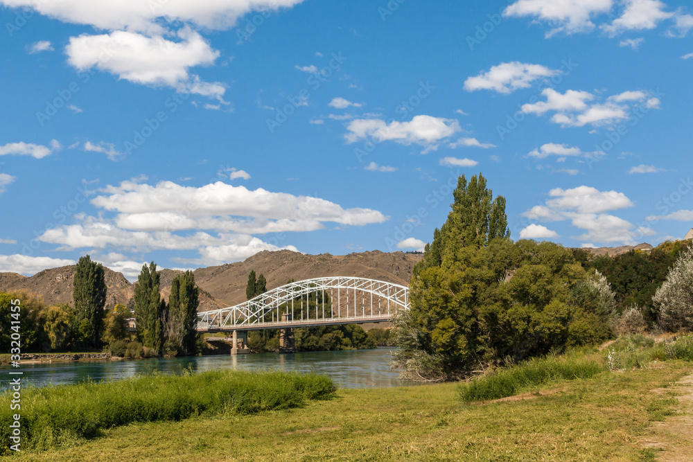 steel truss arch bridge above Clutha River in Alexandra, Central Otago, South Island, New Zealand