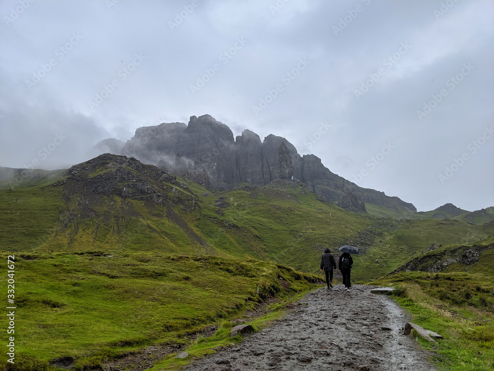 trail leading to Old Man Storr hike Isle of Skye Scotland, 2 lone people
