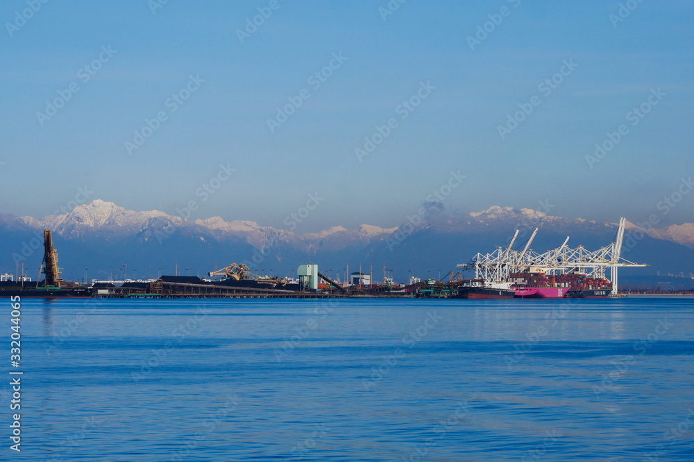 Vancouver dock with mountain view