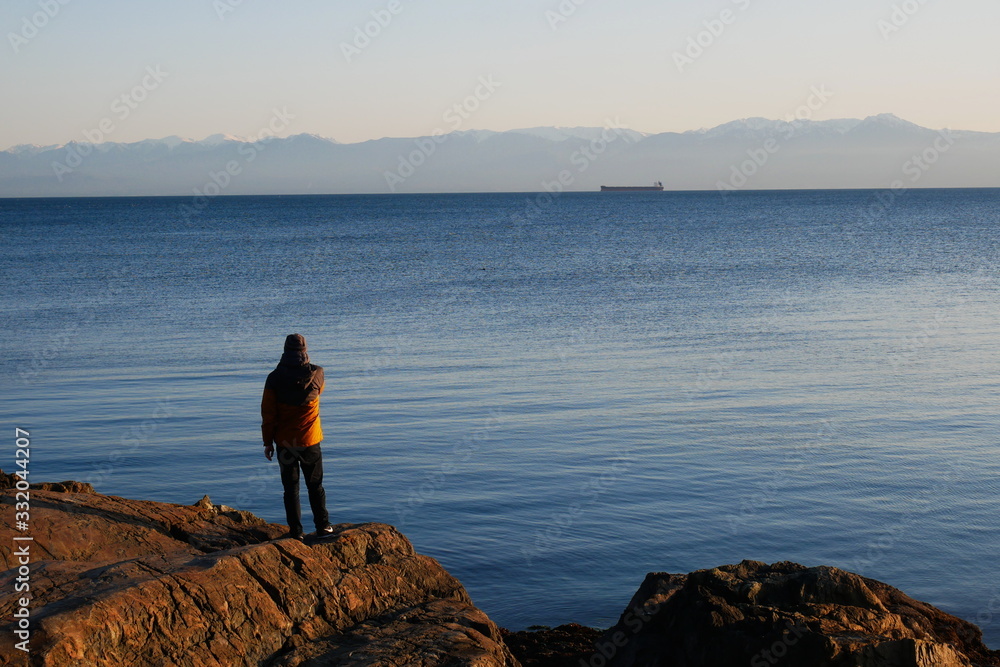 Man admiring view across to Olympic National park