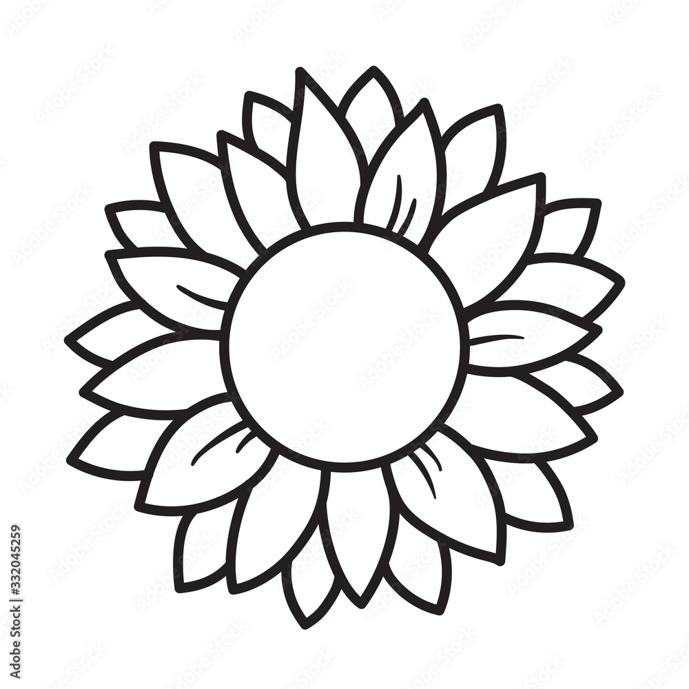Outlined sunflower round frame vector illustration. Stock Vector ...