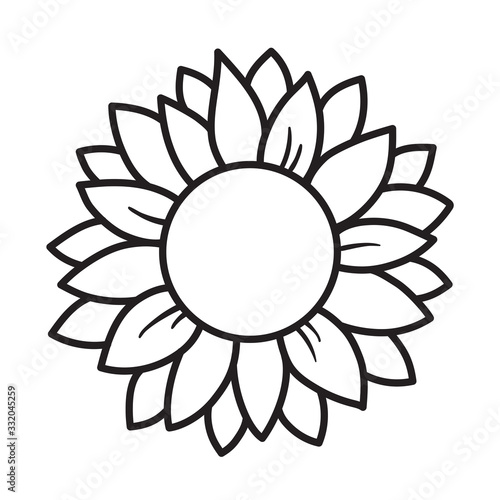 Outlined sunflower round frame vector illustration. photo