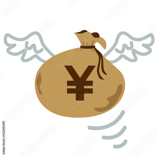 羽のついた日本円記号のお金が飛んでいくイラスト