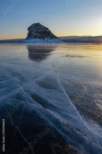 Frozen rocks on Lake Baikal in Siberia, Russia