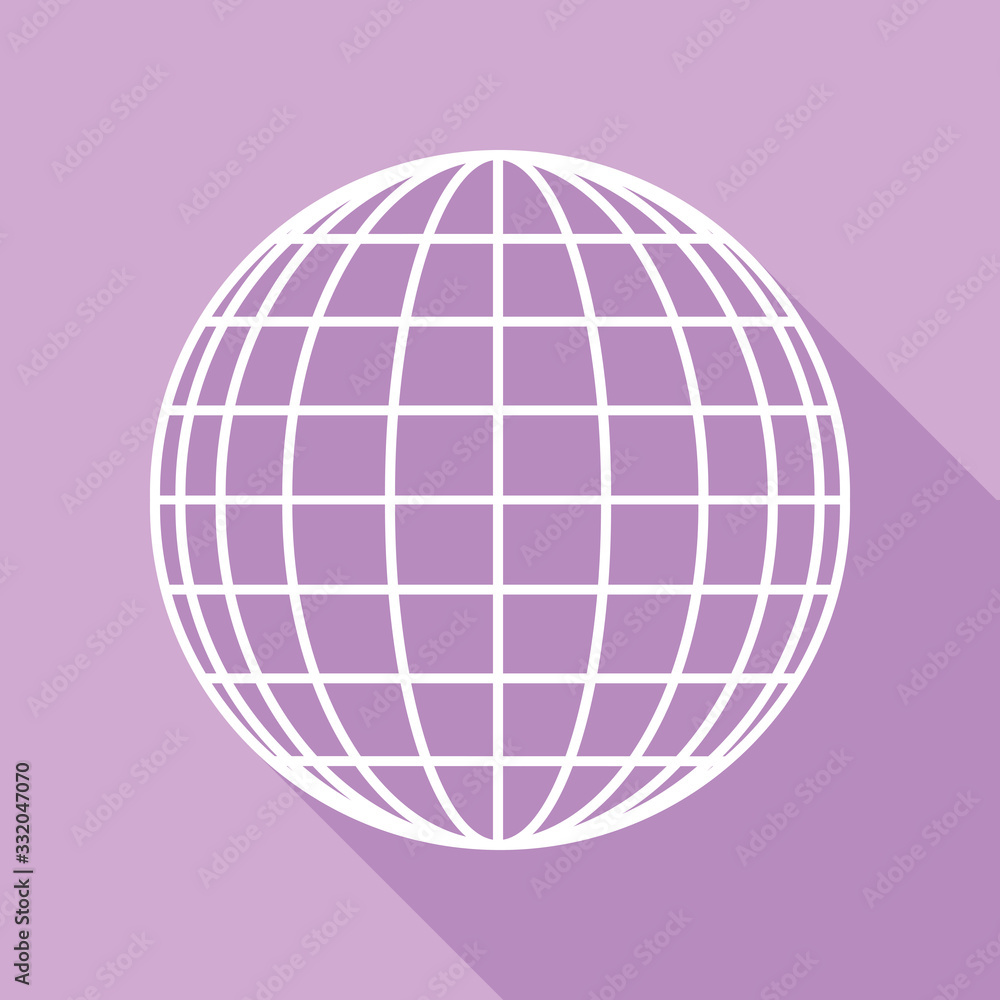 Earth Globe sign. White Icon with long shadow at purple background. Illustration. Earth Globe sign. White Icon with long shadow at purple background. Illustration.