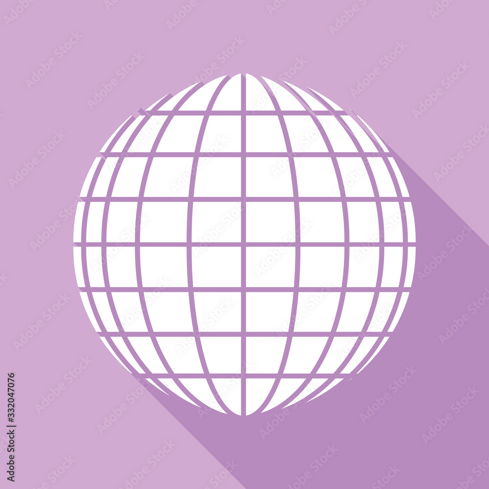 Earth Globe sign. White Icon with long shadow at purple background. Illustration. Earth Globe sign. White Icon with long shadow at purple background. Illustration.