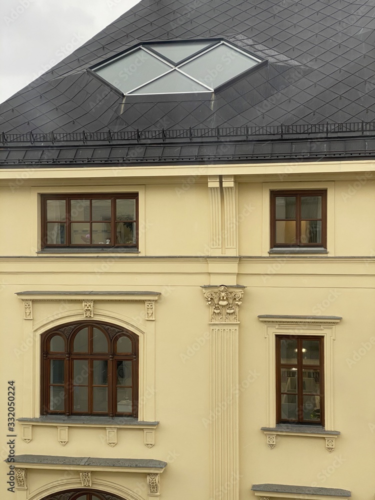 tenement, apartment house, old building, yellow facade, dormer window tenement, apartment house, old building, yellow facade, dormer window