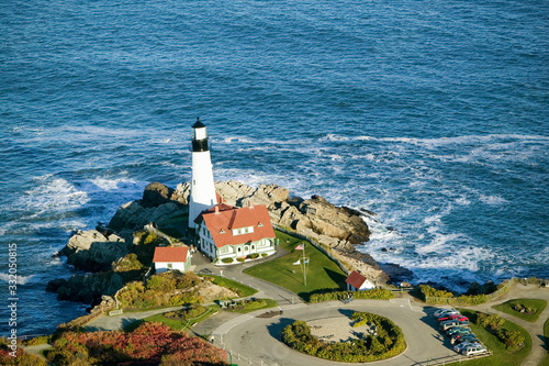 Aerial view of Portland Head Lighthouse, Cape Elizabeth, Maine photo