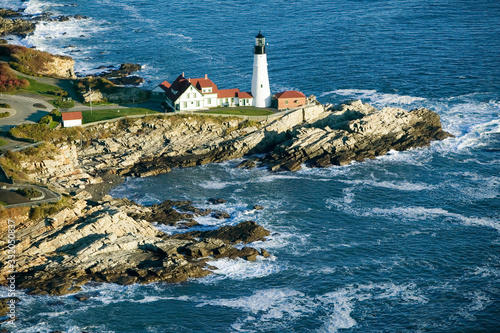Aerial view of Portland Head Lighthouse, Cape Elizabeth, Maine