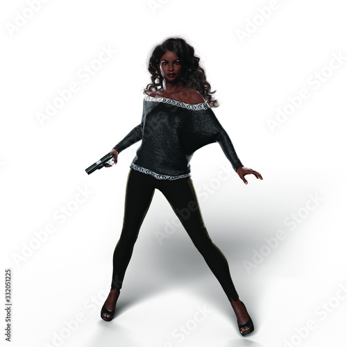 Black Woman with Handgun (Transparent with Shadows)