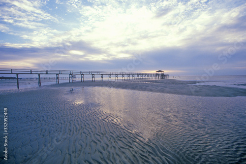 Pier at sunrise over the Gulf of Mexico, Biloxi, MS