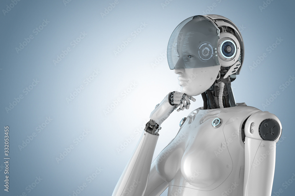 Female cyborg analyzing Female cyborg analyzing