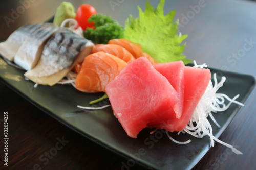 raw salmon and raw tuna or sashimi