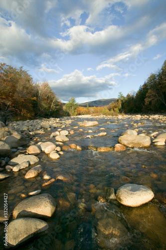 Autumn stream in Crawford Notch State Park in White Mountains of New Hampshire, New England