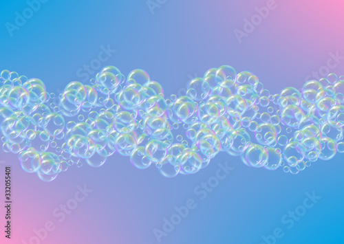 Soap bubble. Detergent bath foam and suds for bathtub. Shampoo.