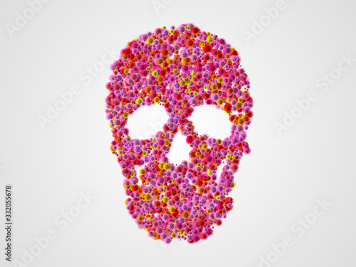 Skull shape of covid-19 virus (coronavirus) on white background, 3d rendering.
