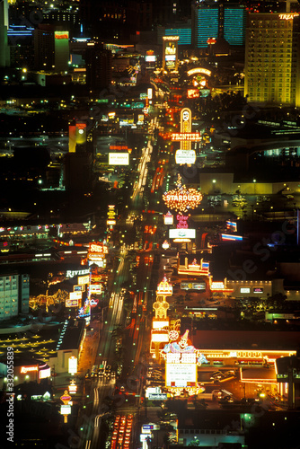 Photography Las Vegas Strip at night from air, NV