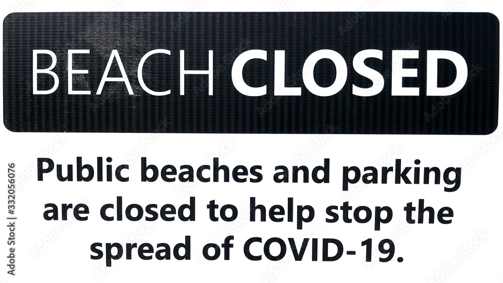 Coronavirus or COVID-19 Beach closed road sign. Warning of virus. Coronavirus or COVID-19 Beach closed road sign. Warning of virus.