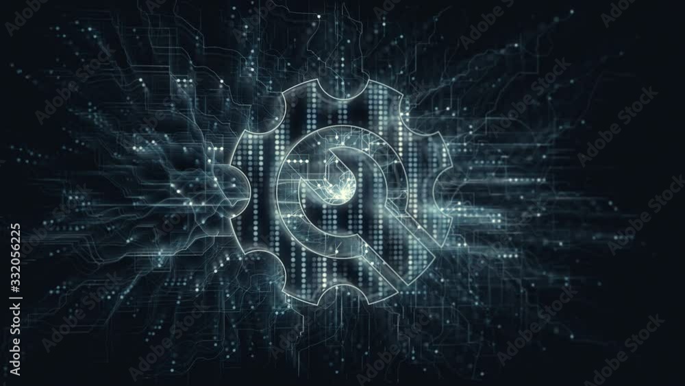 Cyberspace network technology settings in digital data. Internet control gear tool concept animation. Cyberspace network technology settings in digital data. Internet control gear tool concept animation.