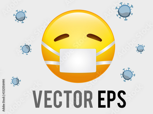 vector isolated yellow sicky, ill face with white mask flat emoji icon