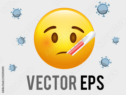 vector yellow sick face icon with mouth medical thermometer