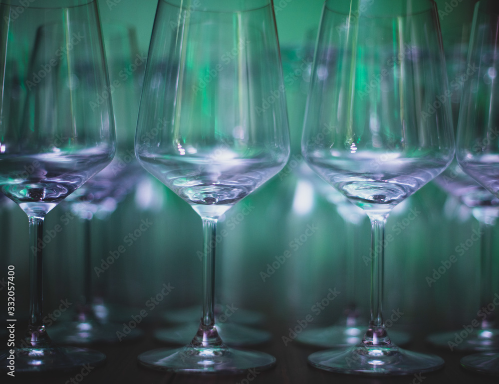 Many Clean Wine Glasses Aligned Many Clean Wine Glasses Aligned
