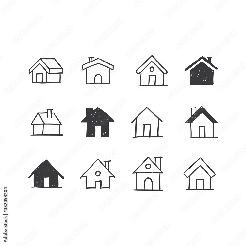Fototapeta premium House doodle illustrations, hand drawn cute homes. Stay home campaign. #stayhome