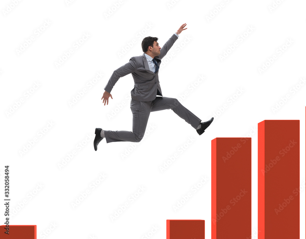 Businessman running towards economic success Businessman running towards economic success