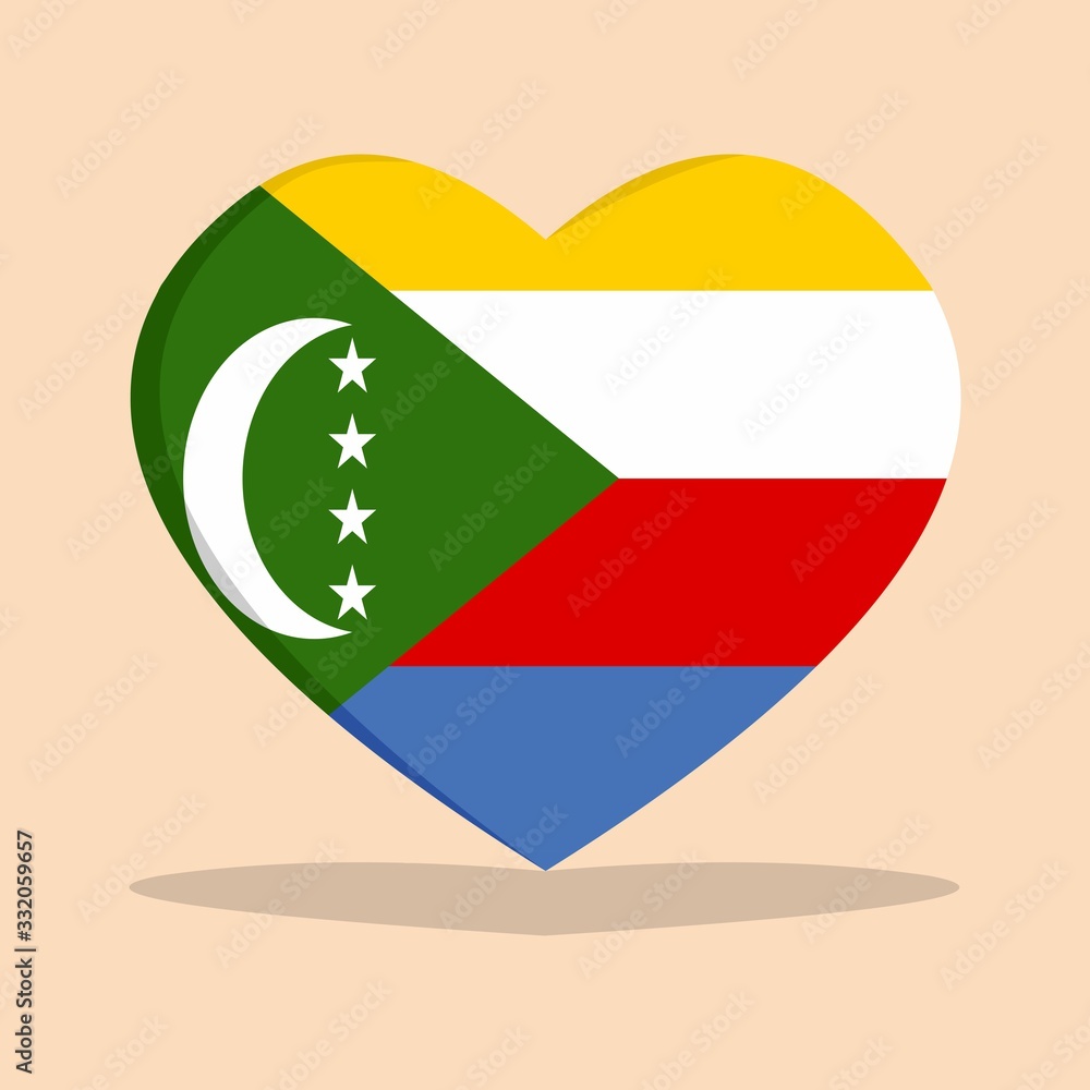 The national flag of comoros love icon isolated on cream background vector illustration